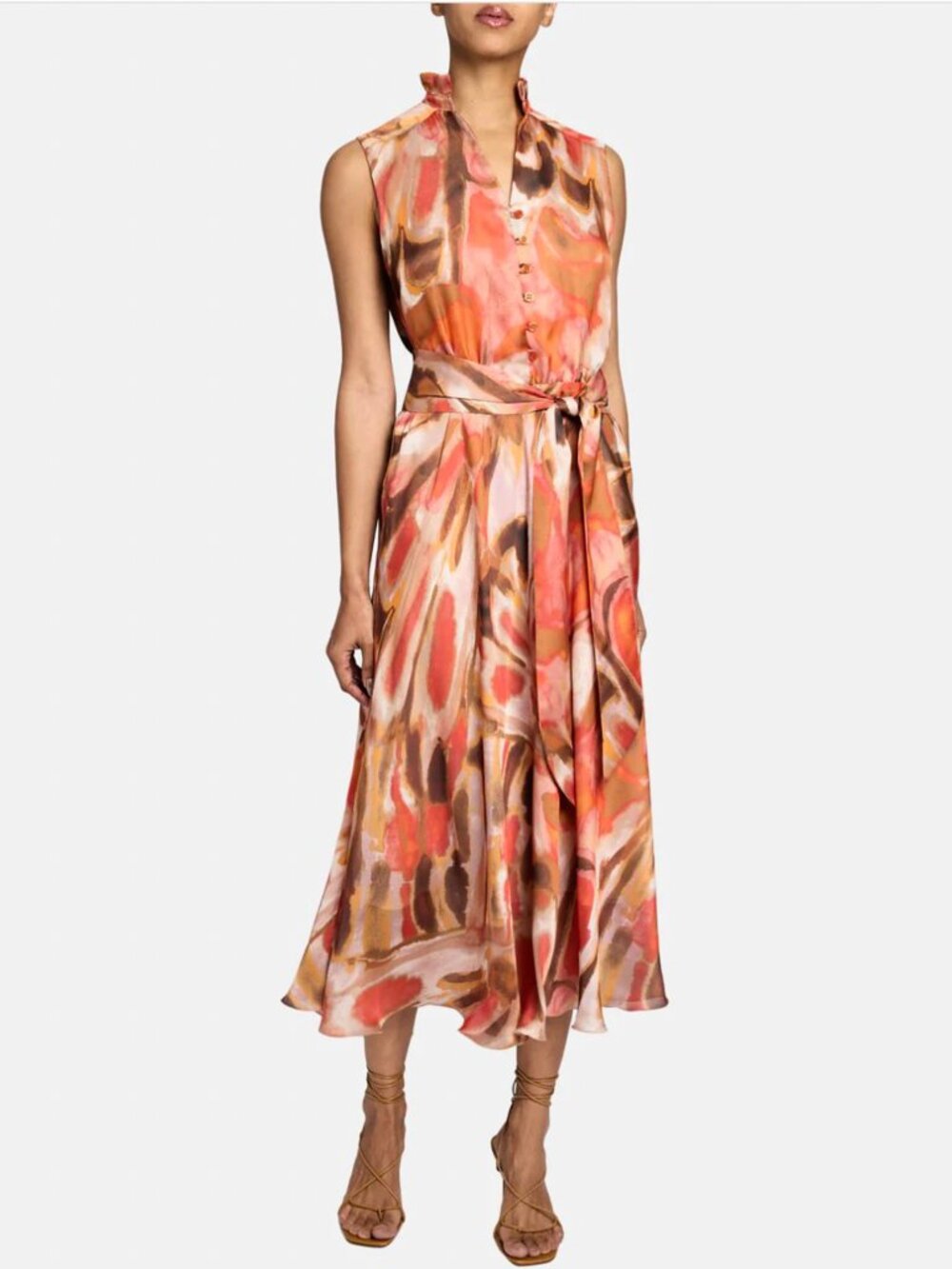 Santorelli Nirva Sleeveless Size 48 (USA 12) Dress Ruffle Silky Made in Italy